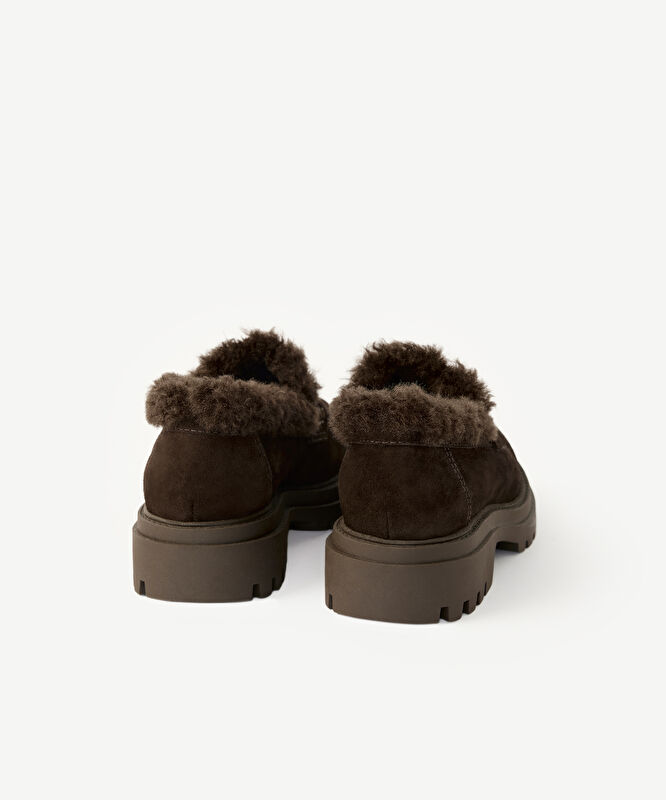 Kalın Tabanlı Süet Kürklü Loafer