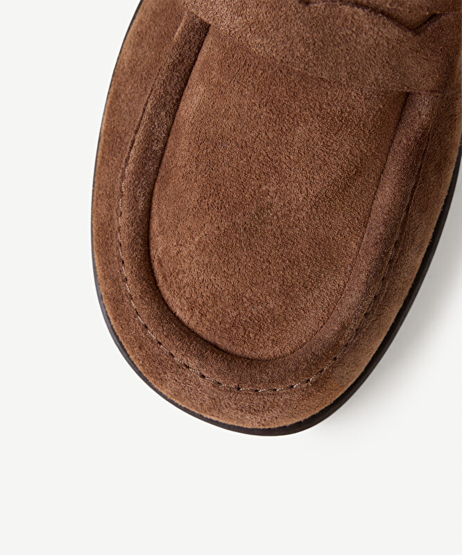Kürklü Geniş Burunlu Süet Loafer