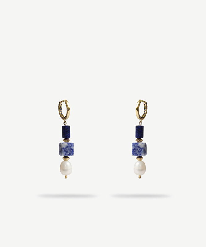 Lapis Ve İnci Detaylı Sallantılı Küpe