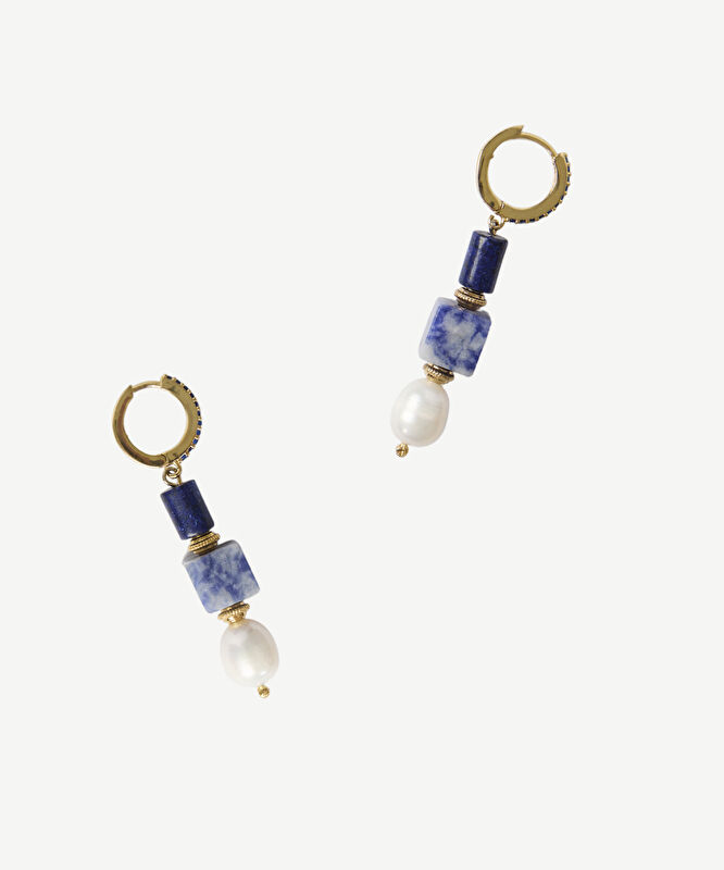 Lapis Ve İnci Detaylı Sallantılı Küpe