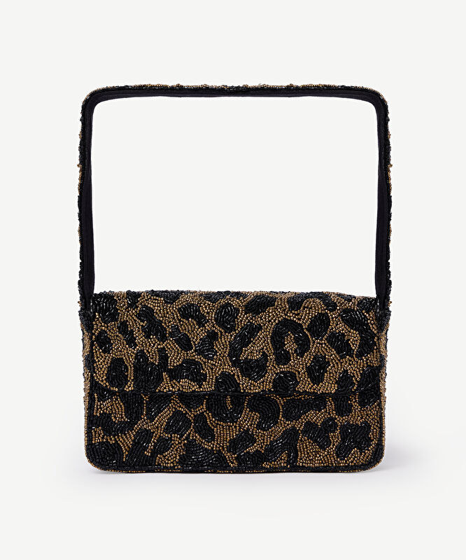 Leopar Desenli İşlemeli Omuz Çantası