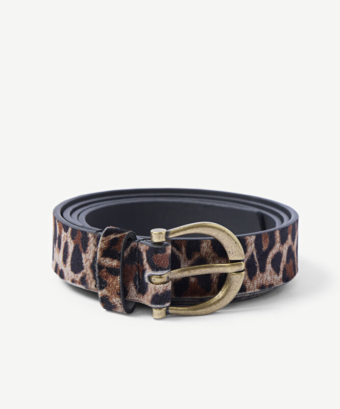 Leopar Baskılı Kadife Pantolon Kemeri