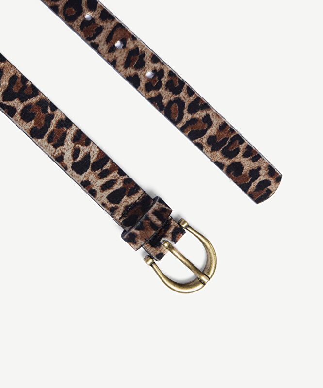 Leopar Baskılı Kadife Pantolon Kemeri