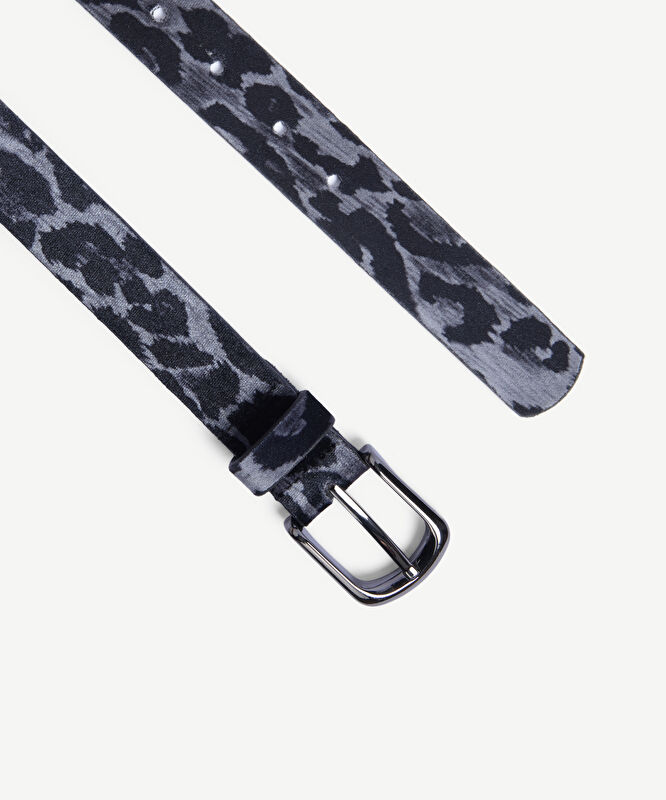 Soyut Leopar Baskılı Kadife Pantolon Kemeri
