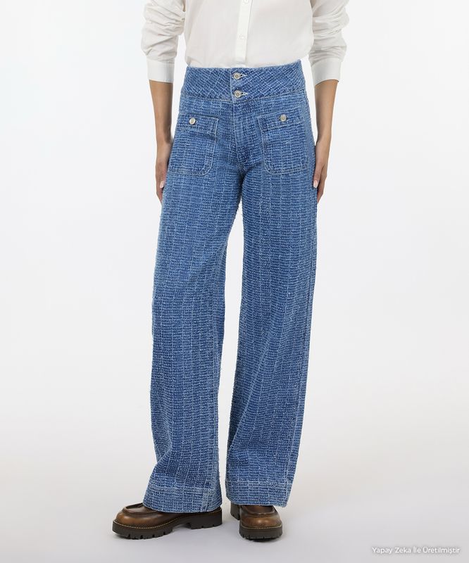 Pamuk Denim Geniş Normal Bel Pantolon