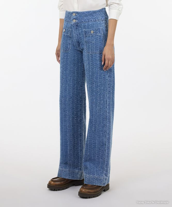 Pamuk Denim Geniş Normal Bel Pantolon