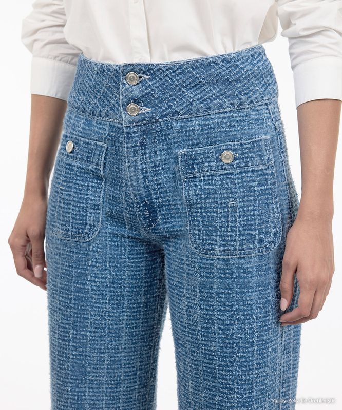 Pamuk Denim Geniş Normal Bel Pantolon