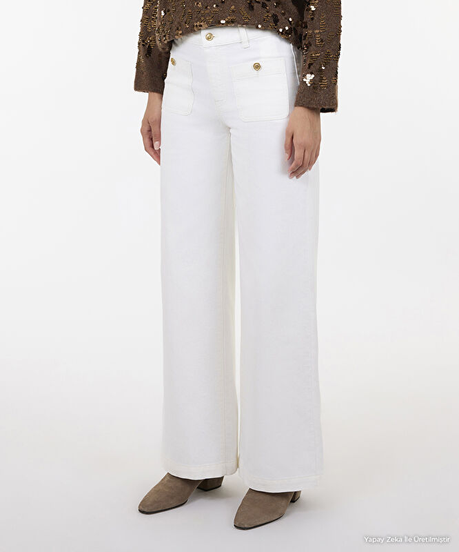 Denim Geniş Düşük Bel Pantolon