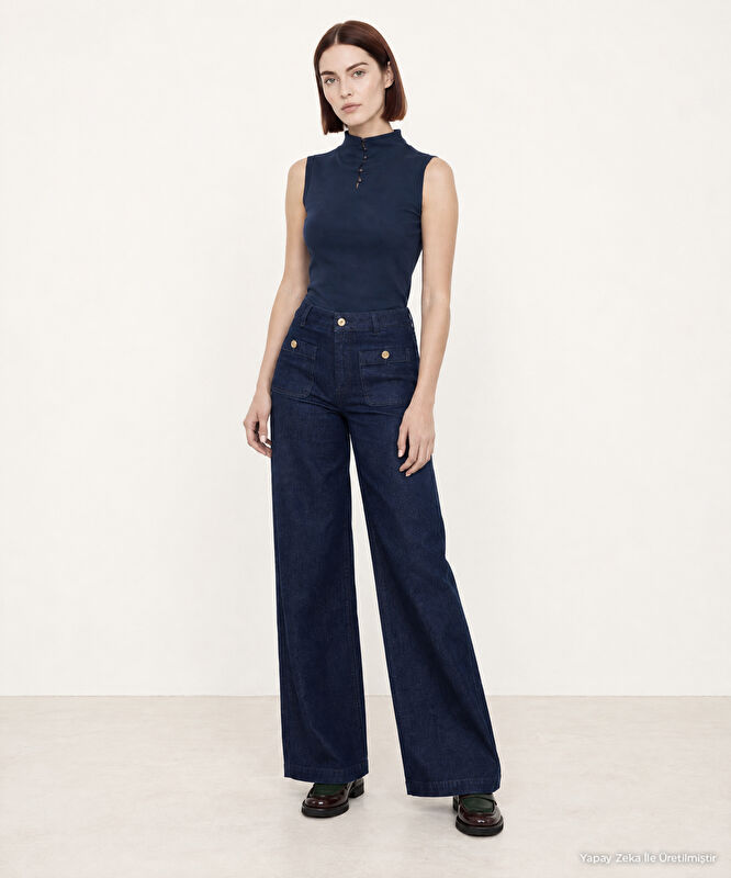 Denim Geniş Düşük Bel Pantolon