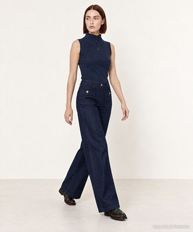 Denim Geniş Düşük Bel Pantolon