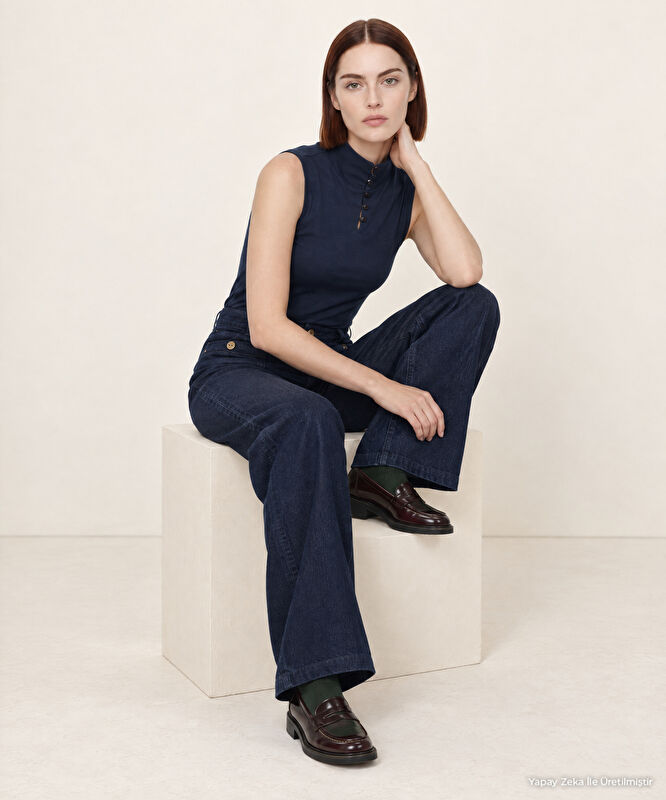 Denim Geniş Düşük Bel Pantolon