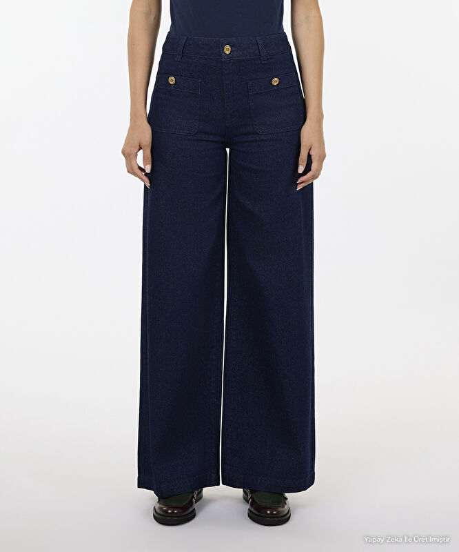 Denim Geniş Düşük Bel Pantolon