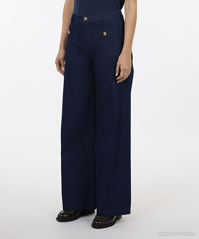 Denim Geniş Düşük Bel Pantolon