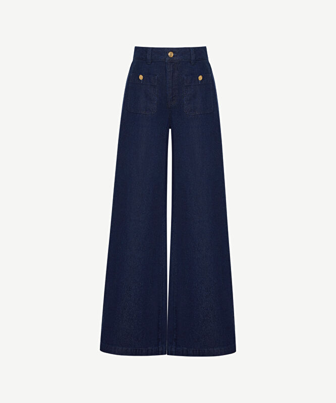 Denim Geniş Düşük Bel Pantolon