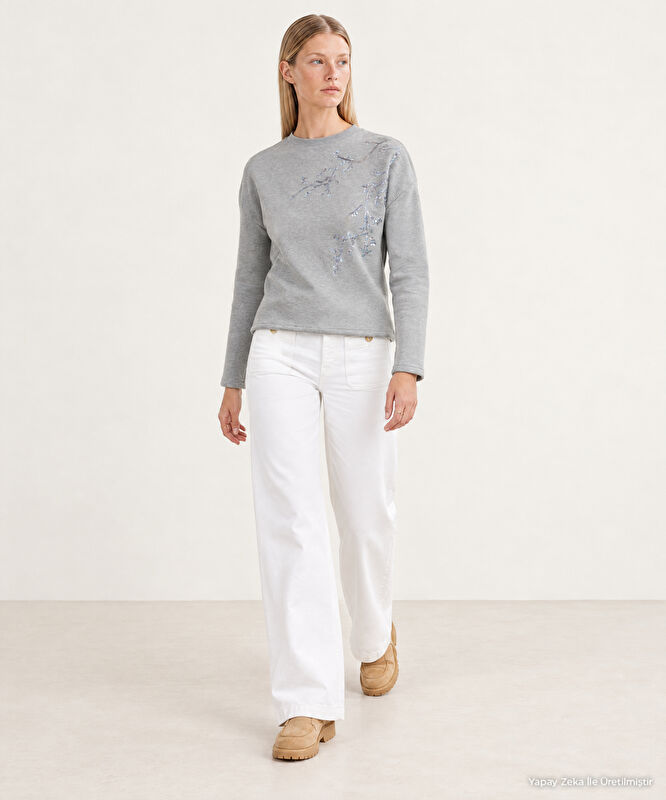 Regular Bisiklet Yaka Uzun Kol Sweatshirt