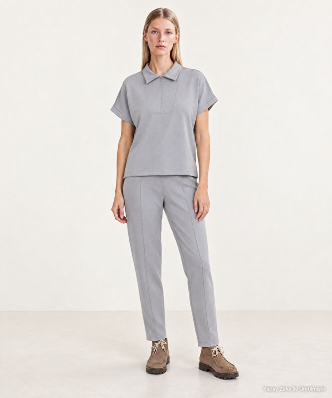 Regular Polo Yaka Kısa Kol Sweatshirt