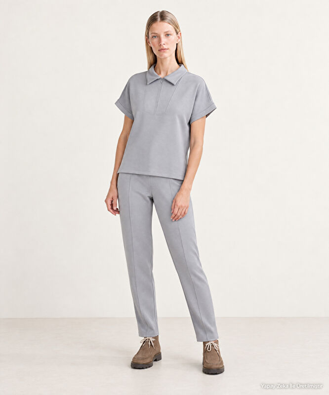 Regular Polo Yaka Kısa Kol Sweatshirt