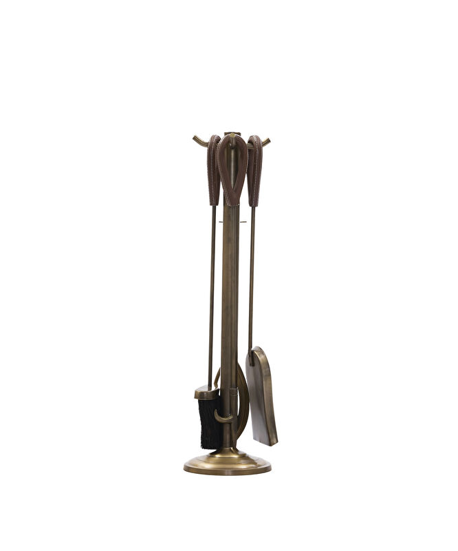 Deri Detaylı Metal Şömine Aksesuarı(17x17x60 Cm)