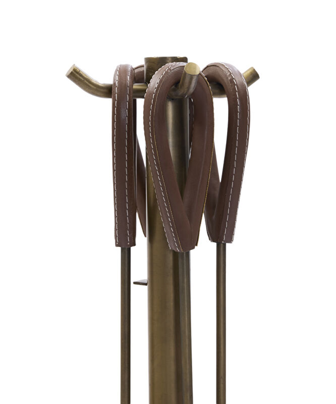 Deri Detaylı Metal Şömine Aksesuarı(17x17x60 Cm)
