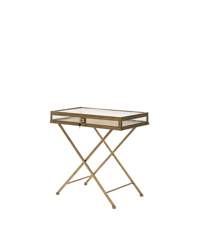 Cam Detaylı Metal Katlanılabilir Yan Sehpa(73x45x71 Cm)
