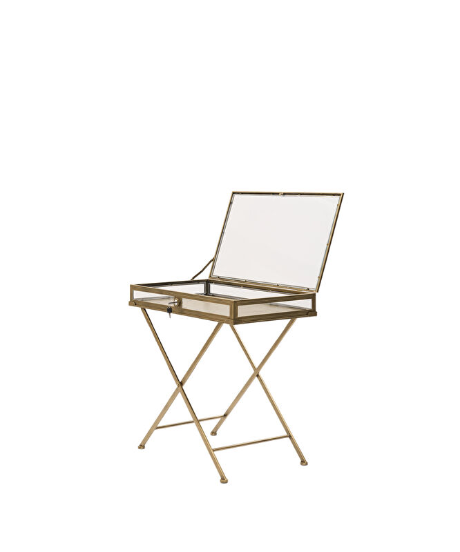 Cam Detaylı Metal Katlanılabilir Yan Sehpa(73x45x71 Cm)
