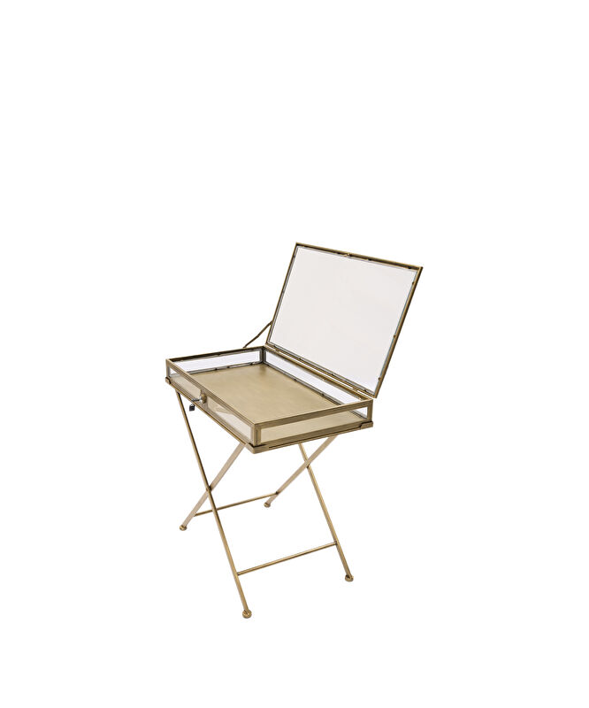 Cam Detaylı Metal Katlanılabilir Yan Sehpa(73x45x71 Cm)