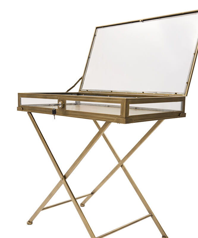 Cam Detaylı Metal Katlanılabilir Yan Sehpa(73x45x71 Cm)