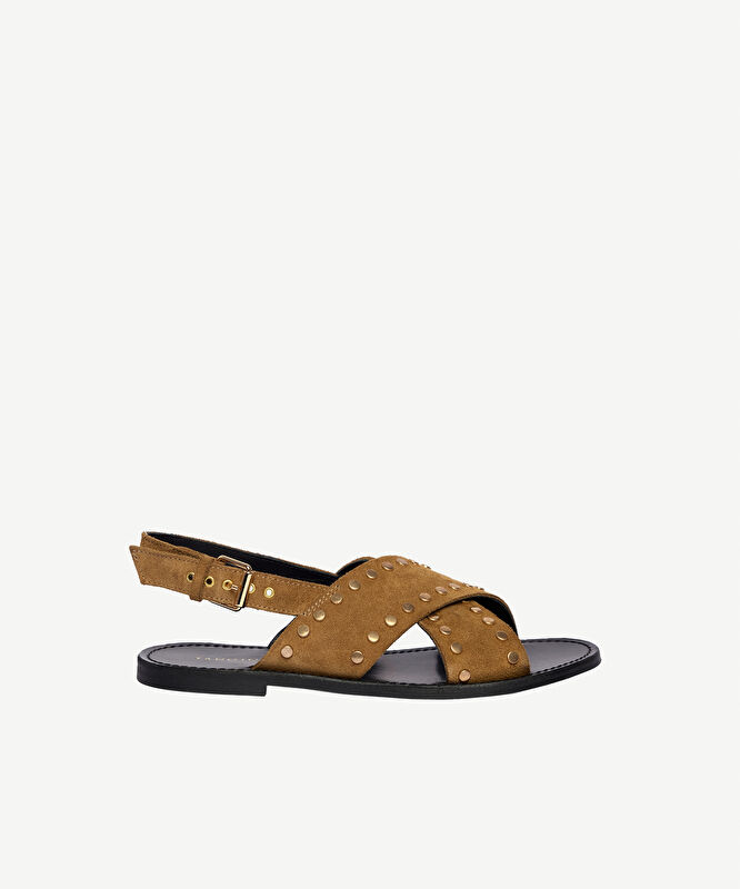 Çapraz Bantlı Trock Detaylı Deri Sandalet