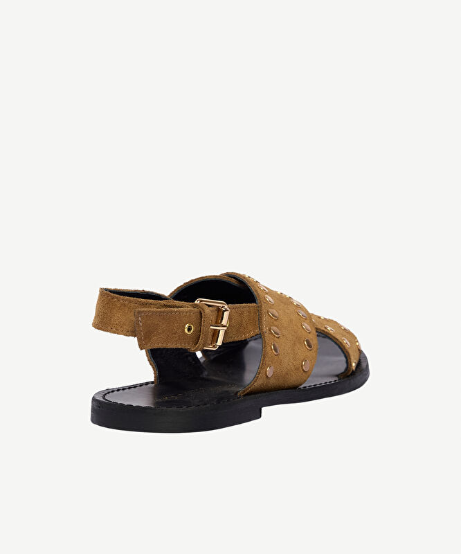 Çapraz Bantlı Trock Detaylı Deri Sandalet