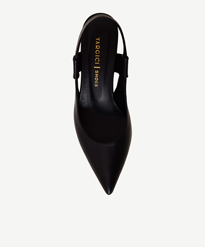 Arkası Açık Sivri Burunlu Deri Topuklu Ayakkabı