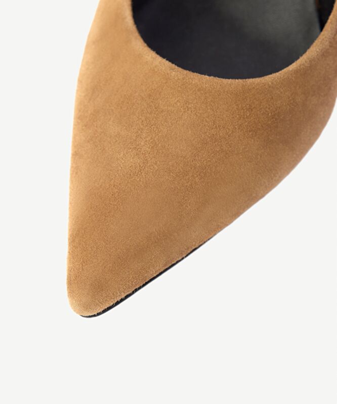 Arkası Açık Sivri Burunlu Deri Topuklu Ayakkabı