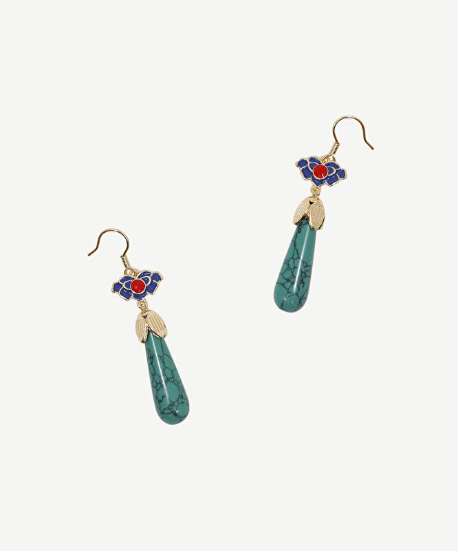 Turkuaz Taş Detaylı Uzun Küpe