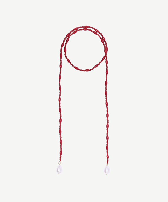 Mayorka İnci Detaylı Uzun Mercan Kolye