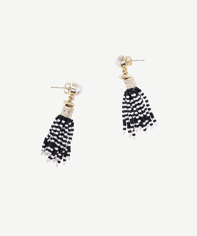 İki Renkli Püskül Detaylı Küpe