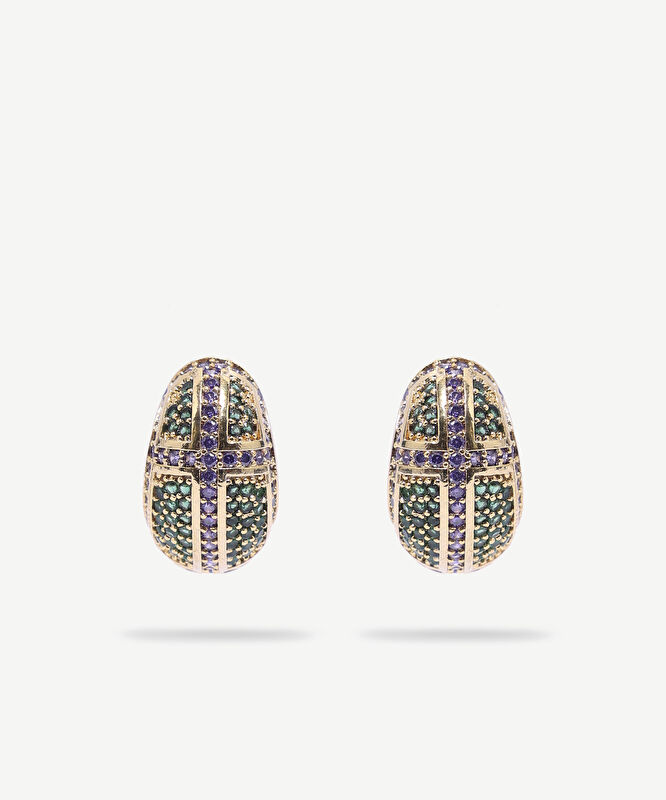 İki Renkli Cam Taşlı Küpe