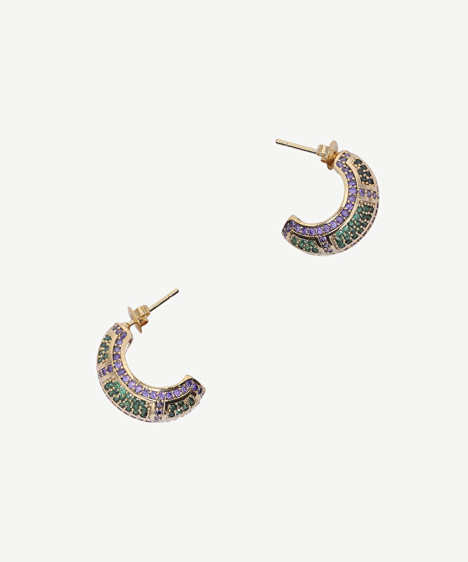 İki Renkli Cam Taşlı Küpe