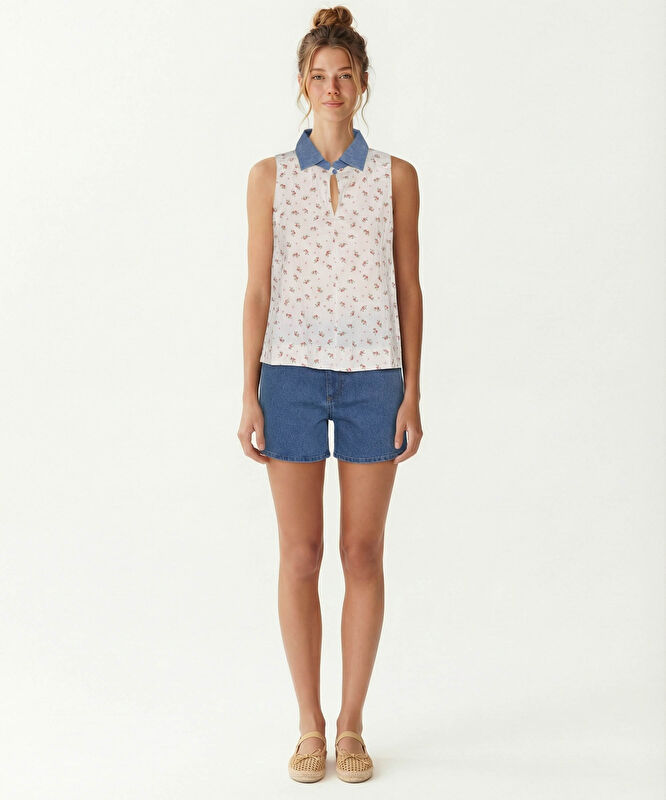 Regular Bisiklet Yaka Kolsuz Bluz