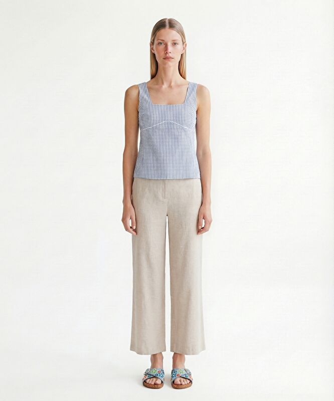 Fitted Kare Yaka Askılı Bluz