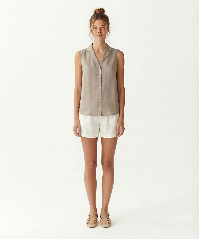 Regular Gömlek Yaka Kolsuz Bluz