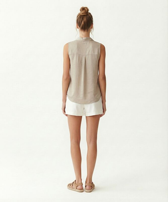 Regular Gömlek Yaka Kolsuz Bluz