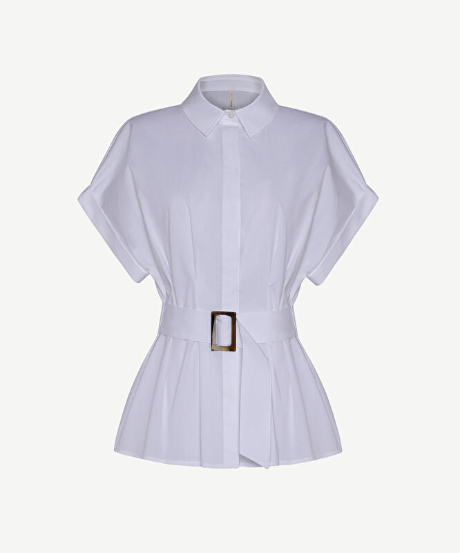 Fitted Gömlek Yaka Kısa Kol Bluz