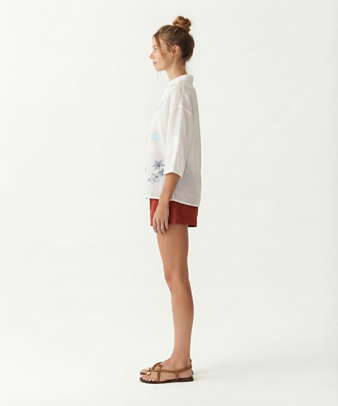 Regular Gömlek Yaka 3/4 Kol Bluz