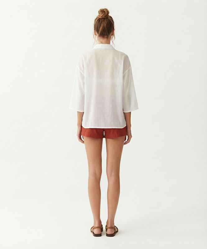 Regular Gömlek Yaka 3/4 Kol Bluz