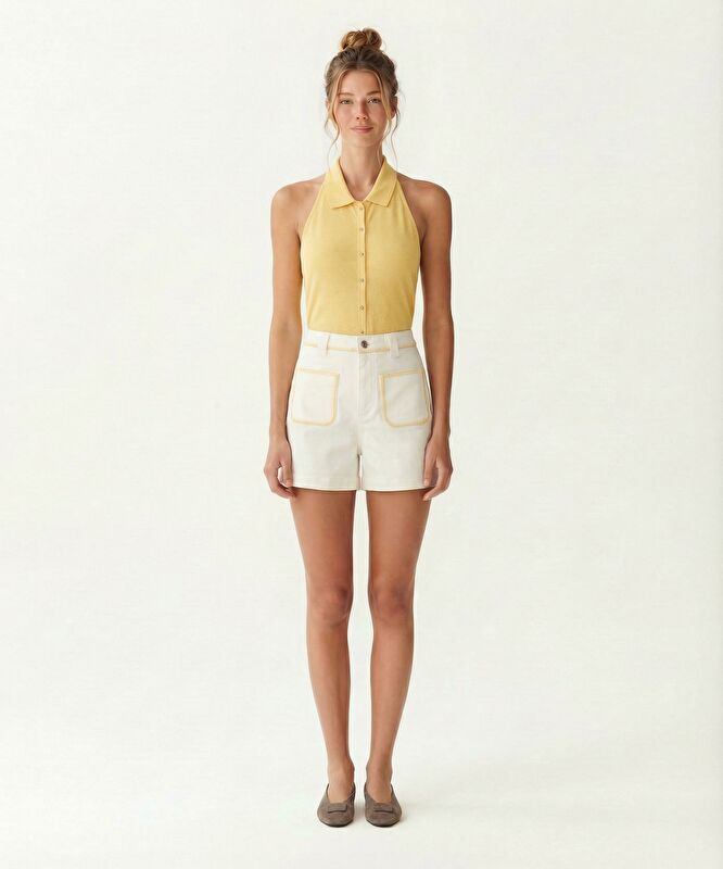 Regular Yüksek Bel Bermuda/Şort