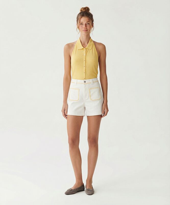 Regular Yüksek Bel Bermuda/Şort