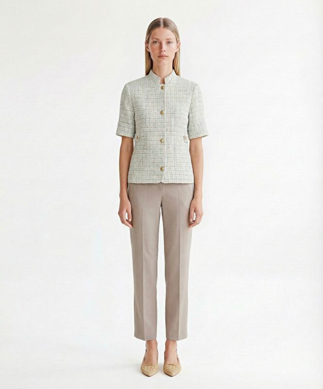 Fitted Dik Yaka Kısa Kol Ceket