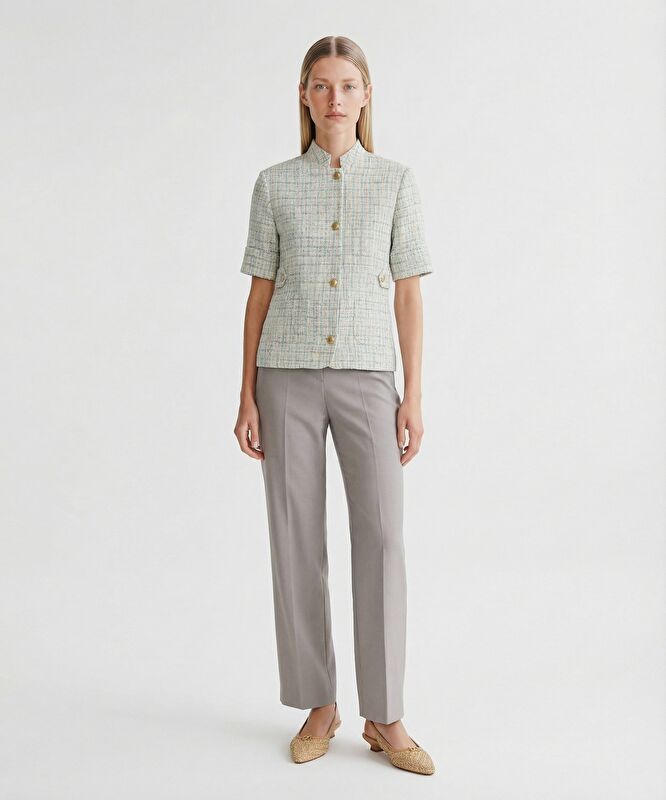 Fitted Dik Yaka Kısa Kol Ceket