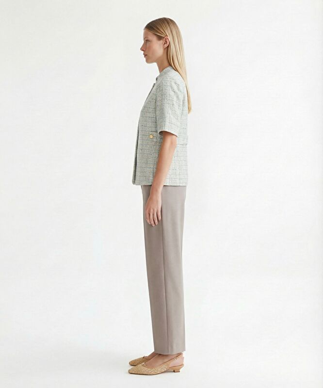 Fitted Dik Yaka Kısa Kol Ceket