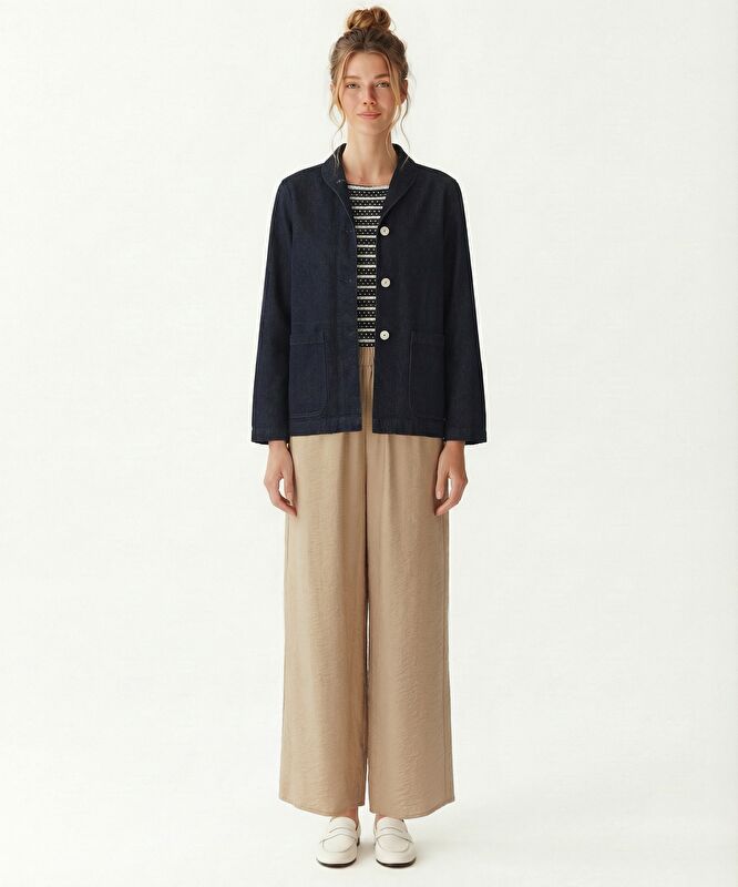 Regular Dik Yaka Uzun Kol Ceket