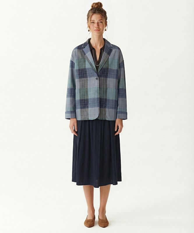 Geniş Ceket Yaka 3/4 Kol Ceket